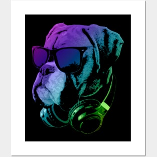 DJ Boxer Dog In Neon Lights Posters and Art